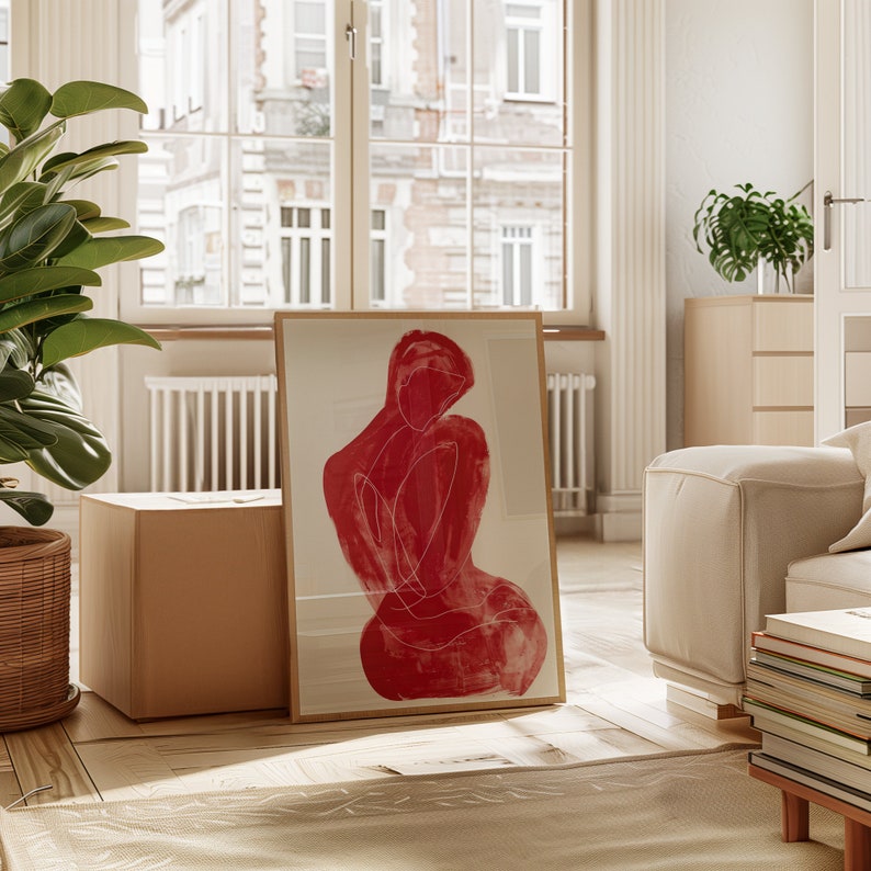 Henri Matisse Poster, Abstract Red Figure Art, Modernist Line Drawing Print, Minimal Silhouette Decor, Sophisticated Wall Art