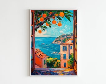 Open Window Henri Matisse Print, Colorful Mediterranean Seaside Wall Art, Orange Tree Ocean View, Fauvism Painting, Matisse Decor