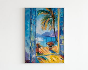 Henri Matisse Open Window Poster, Tropical Palm Tree Art Print, Coastal Balcony Wall Decor, Colorful Impressionist Painting, Matisse Artwork