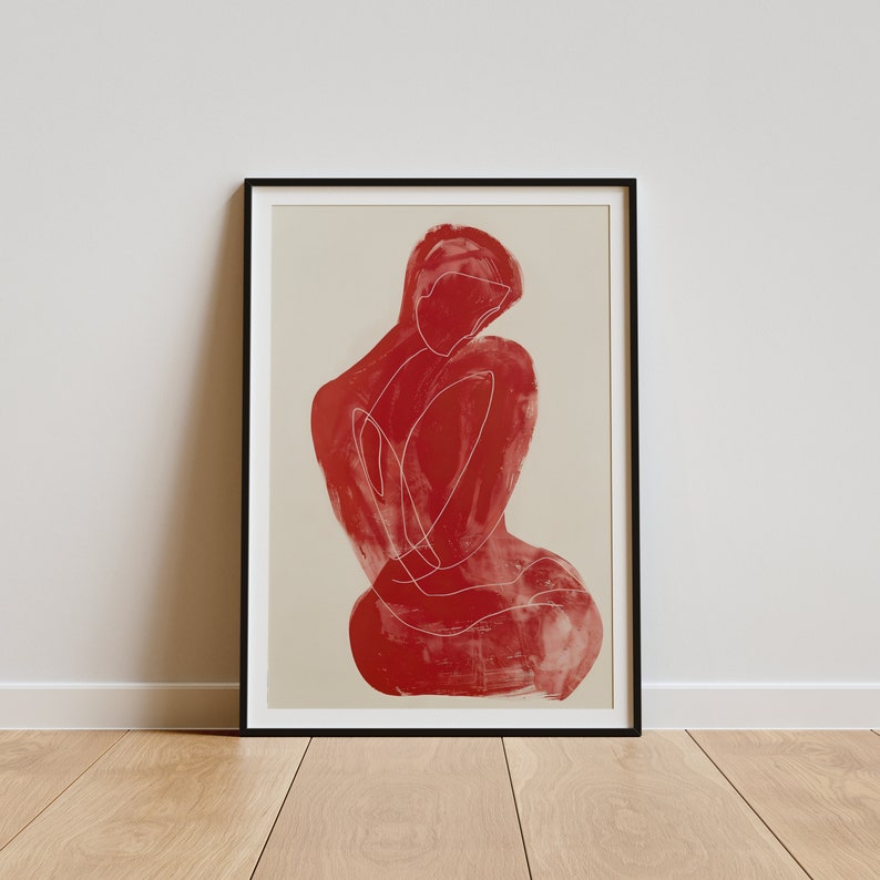 Henri Matisse Poster, Abstract Red Figure Art, Modernist Line Drawing Print, Minimal Silhouette Decor, Sophisticated Wall Art