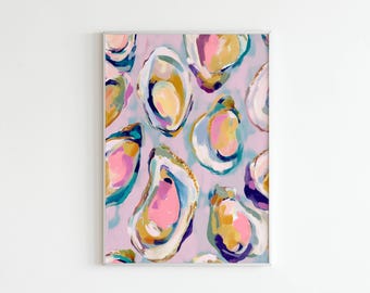 Colorful Oyster Shell Painting Coastal Wall Art Print, Abstract Pastel Beach House Decor, Ocean Sea Life Poster, Henri Matisse Print