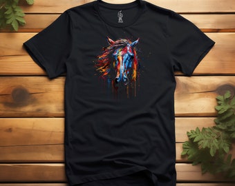 Dripping Paint Horse Shirt, Unique Horses t-shirt, Male Horse top, Horse Mom Tee, Unisex Shirt, Artist gift, Black clothing, Art Gift