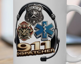 3D 911 Dispatcher Coffee Cup, 911 Dispatcher Mug, Unique Gift for Dispatchers, Thin Gold Line, First Responder