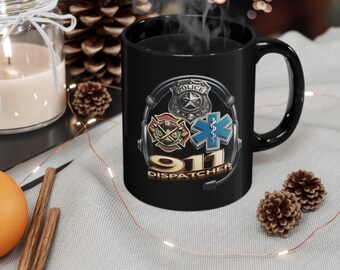 911 Dispatcher Coffee Cup, 911 Dispatcher Mug, Unique Gift for Dispatchers, Thin Gold Line, First Responder