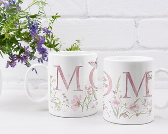 Floral Mom Mug, Mother's Day Mug, Butterfly Mama Mug, Floral Nature Mug, Flower Lover Gift, Moms Birthday Gift