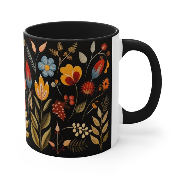 Folk Art, Floral Design Coffee Mug, Popular, Best Seller, Trending, Etsy Gift Idea for Her, Housewarming Gift