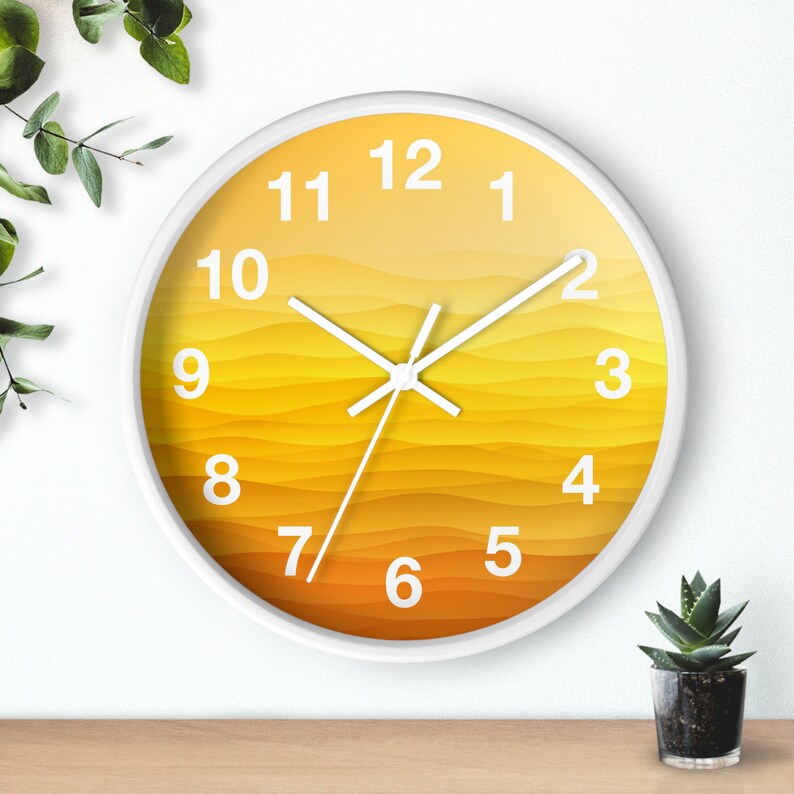 Yellow Simple Wall Clock, Minimalist Design, Contemporary Trendy Wall Decor White