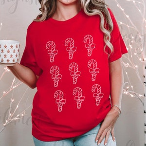 Christmas Candy Cane Tee, Holiday Candies T-Shirt, Festive Candy Cane Shirt, Christmas Group Tees, Candy Cane Pattern Costume Shirt for Xmas