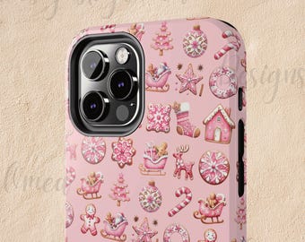 Pink Christmas Cellphone Cases, Cute Gingerbread Phone Cases for Best Friends, Pink Phone Seasonal Cases, Holiday Time Cellphone Cases