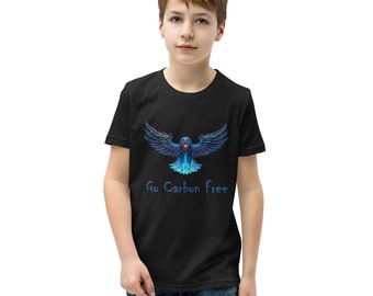 Youth Eagle Design Short Sleeve T-Shirt with Eco friendly message &quot;Go Carbon Free&quot;, by Pro Hydrogen Clothing®