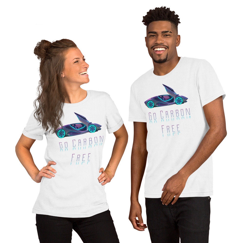 Go Carbon Free, Stylized Car Design, Unisex t-shirt, By Pro Hydrogen Clothing. Perfect for Christmas and any Holiday Gift!