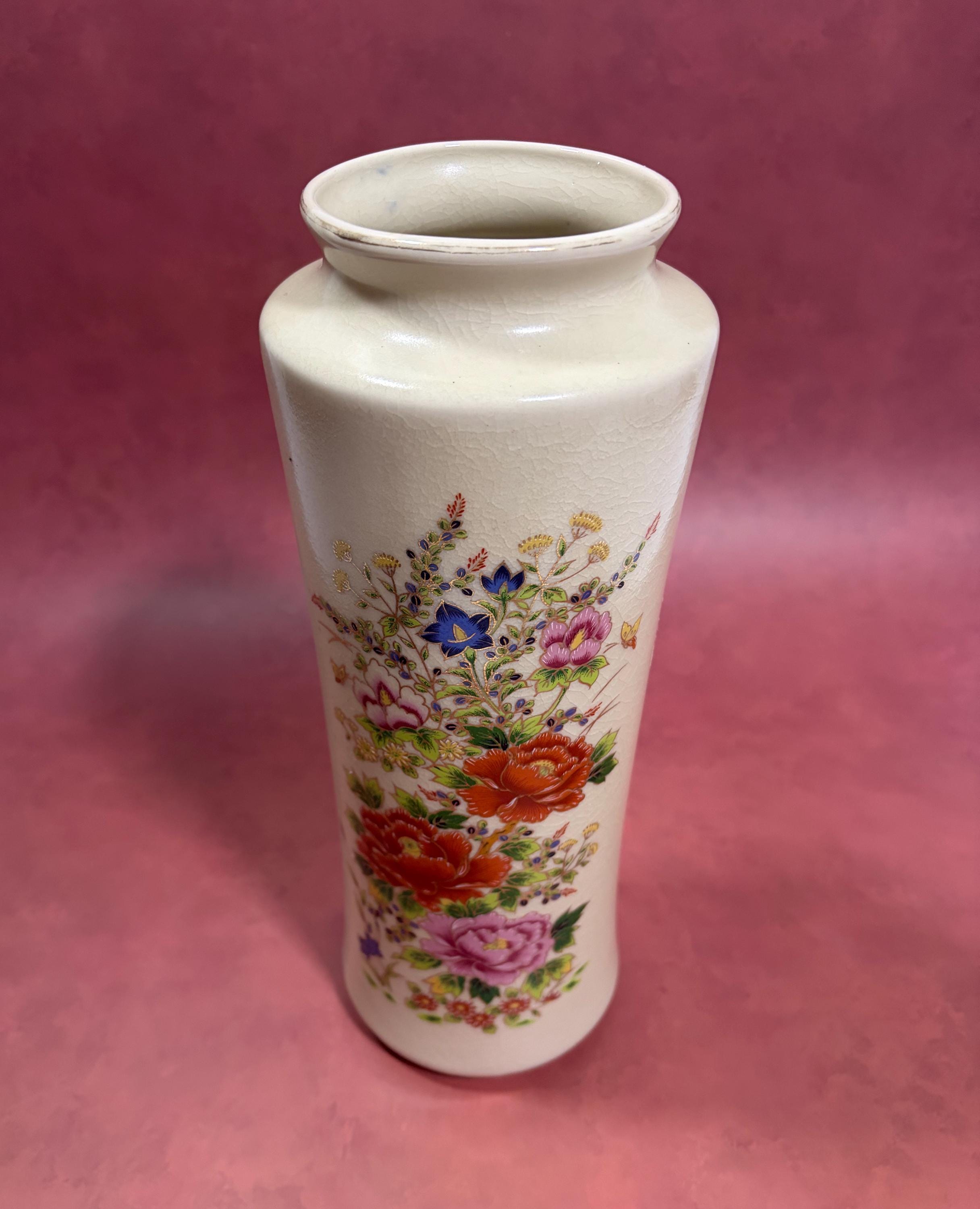 Vintage Vase Floral Crackle Glaze Japan - Etsy