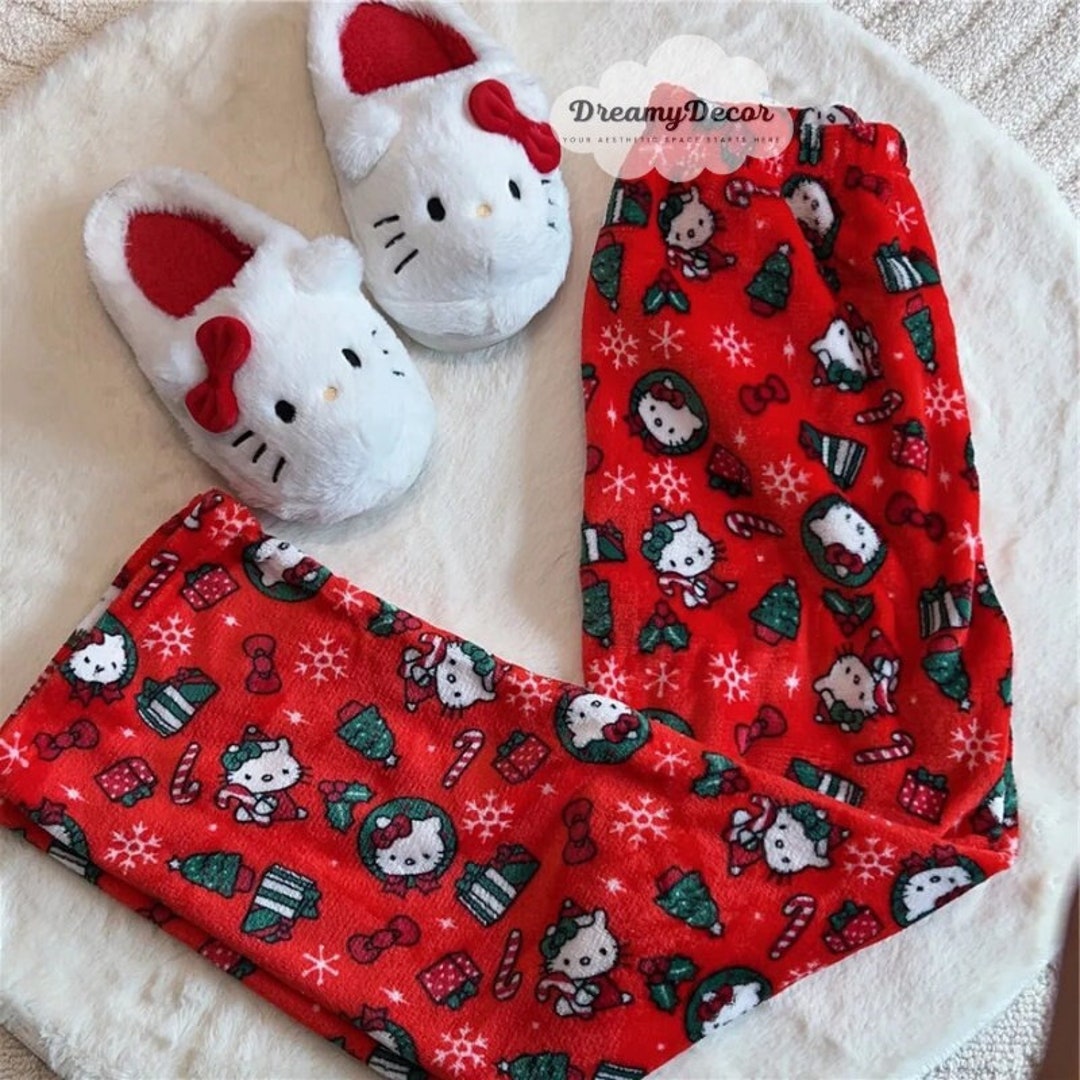Hello Kitty Christmas Pajama Pants Cozy Christmas Sleepwear Etsy