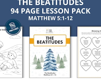 Beatitudes Bible Lesson for Kids | Matthew 5:1-12 Sunday School Printable | Bible Coloring Pages | 94 page Christian Activity Pack
