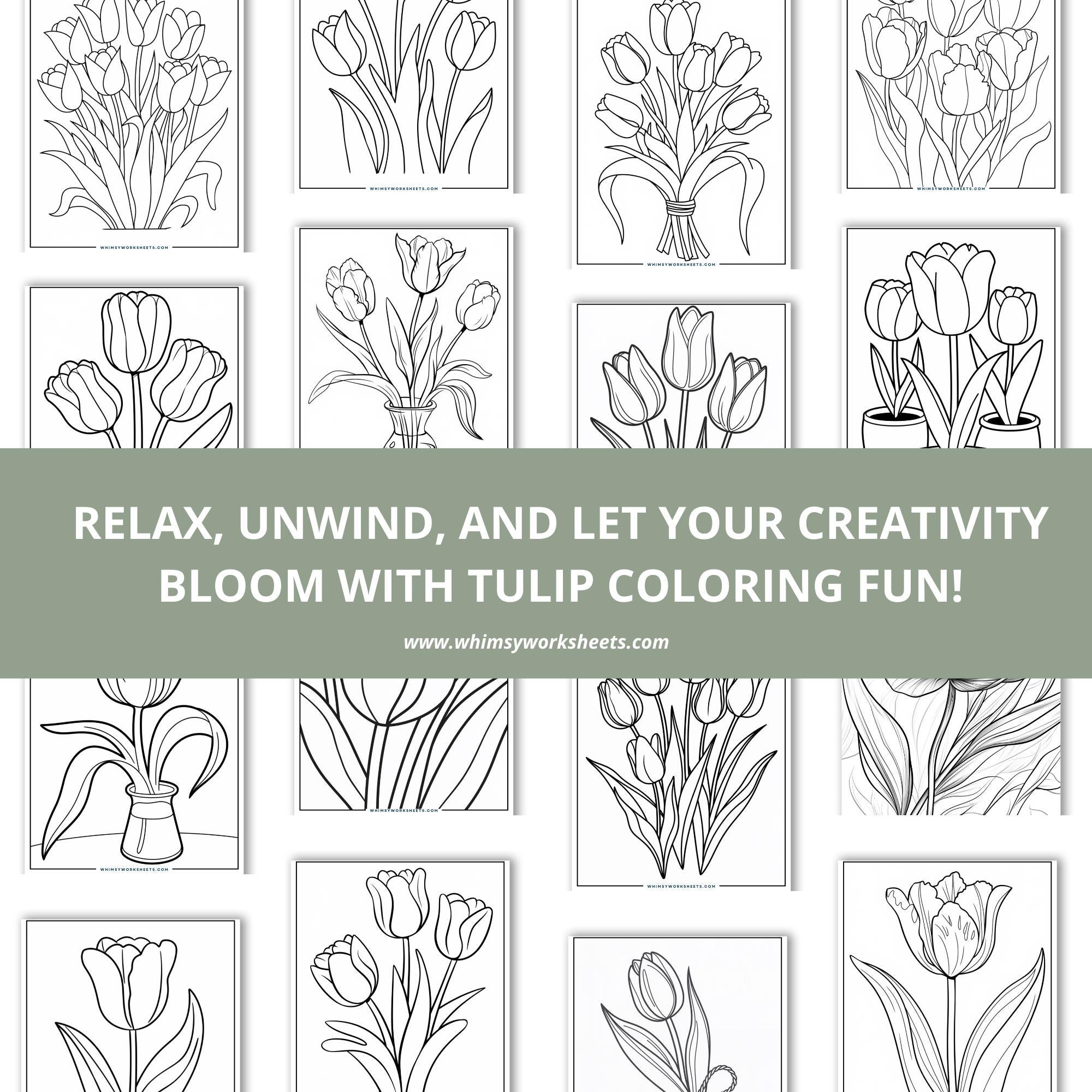 80 Tulip Coloring Pages | Floral Outline Art for Adults & Kids (PDF) - Etsy