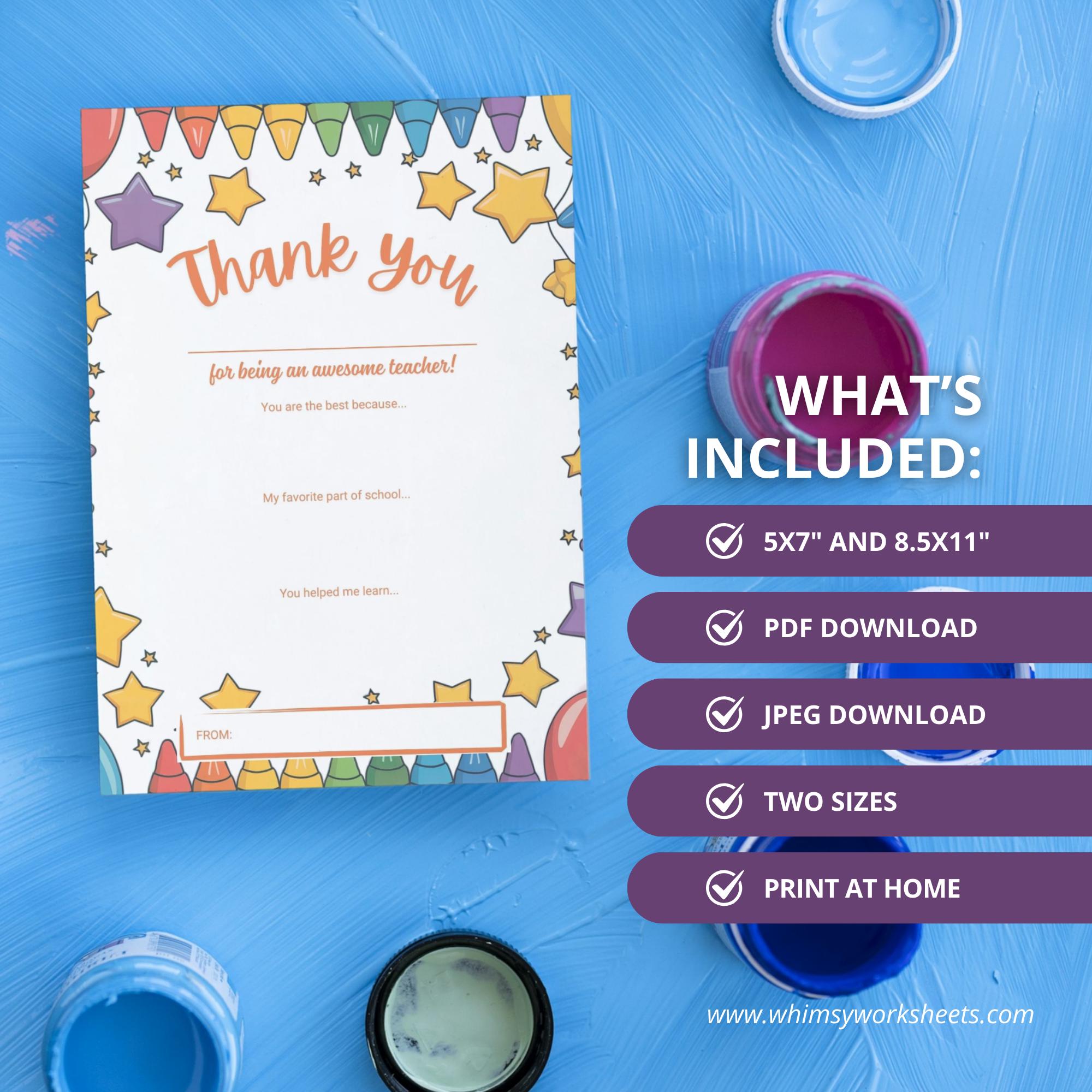 Teacher Appreciation Fill-in Thank You Notes | Printable Stationery ...