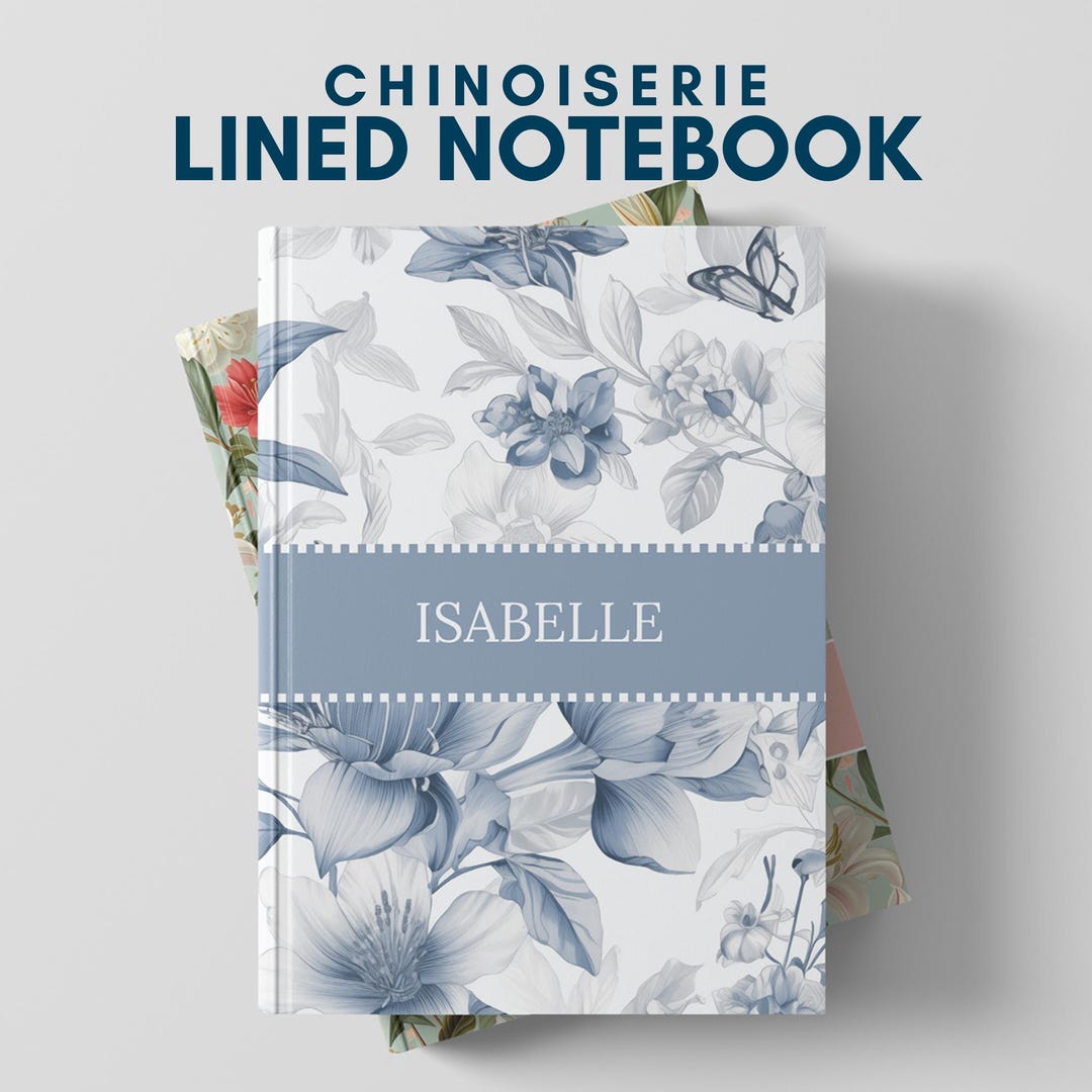 Custom Monogram Notebook | Blue Grey Chinoiserie Floral Journal ...