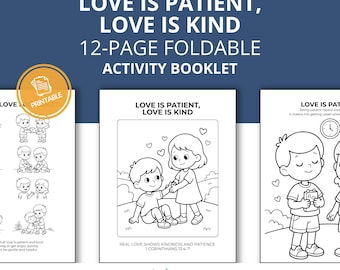 L'amore è paziente, l'amore è gentile, libretto da colorare / 1 Corinzi 13, attività biblica per bambini / scuola domenicale stampabile