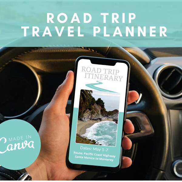 Road Trip | Printable Road Trip Planner | Travel Itinerary Template | Mobile | Travel Guide |Trip Itinerary | Digital Travel Planner | Canva