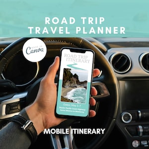 Modelo de Roteiro de Viagem Canva Ultimate | Planejador de Viagem Rodoviária | Roteiro de Viagem Digital | Imprimível | Compatível com Dispositivos Móveis | Planejamento de Férias