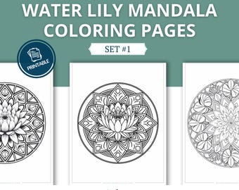 100 Mandala da colorare con ninfee / Arte antistress (download digitale)