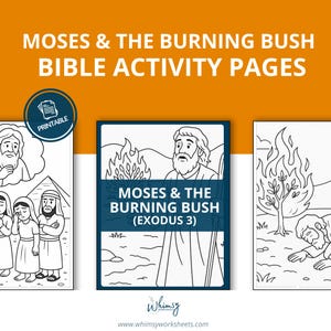 Moses Bible Story Craft | Burning Bush Kids Printable Activity | Sunday School Fun | Exodus Coloring Pages | Christian Education for Kids