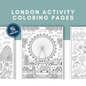 Libro para colorear de viajes por el mundo / Actividades en Londres para colorear para niños y adultos / Hojas imprimibles para planificar viajes / Geografía para la educación en casa