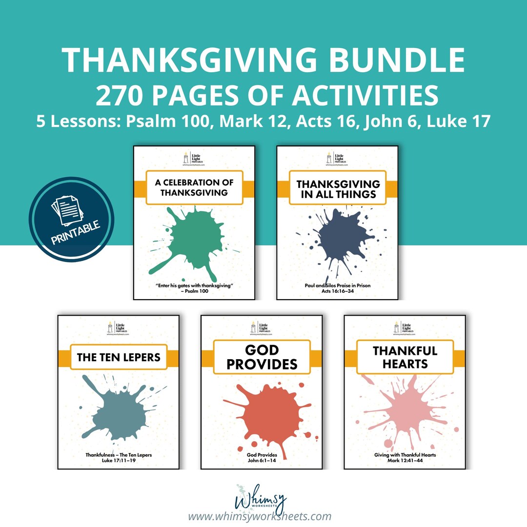Thanksgiving Bible Lesson Bundle for Kids | 5 Printable Lessons on ...