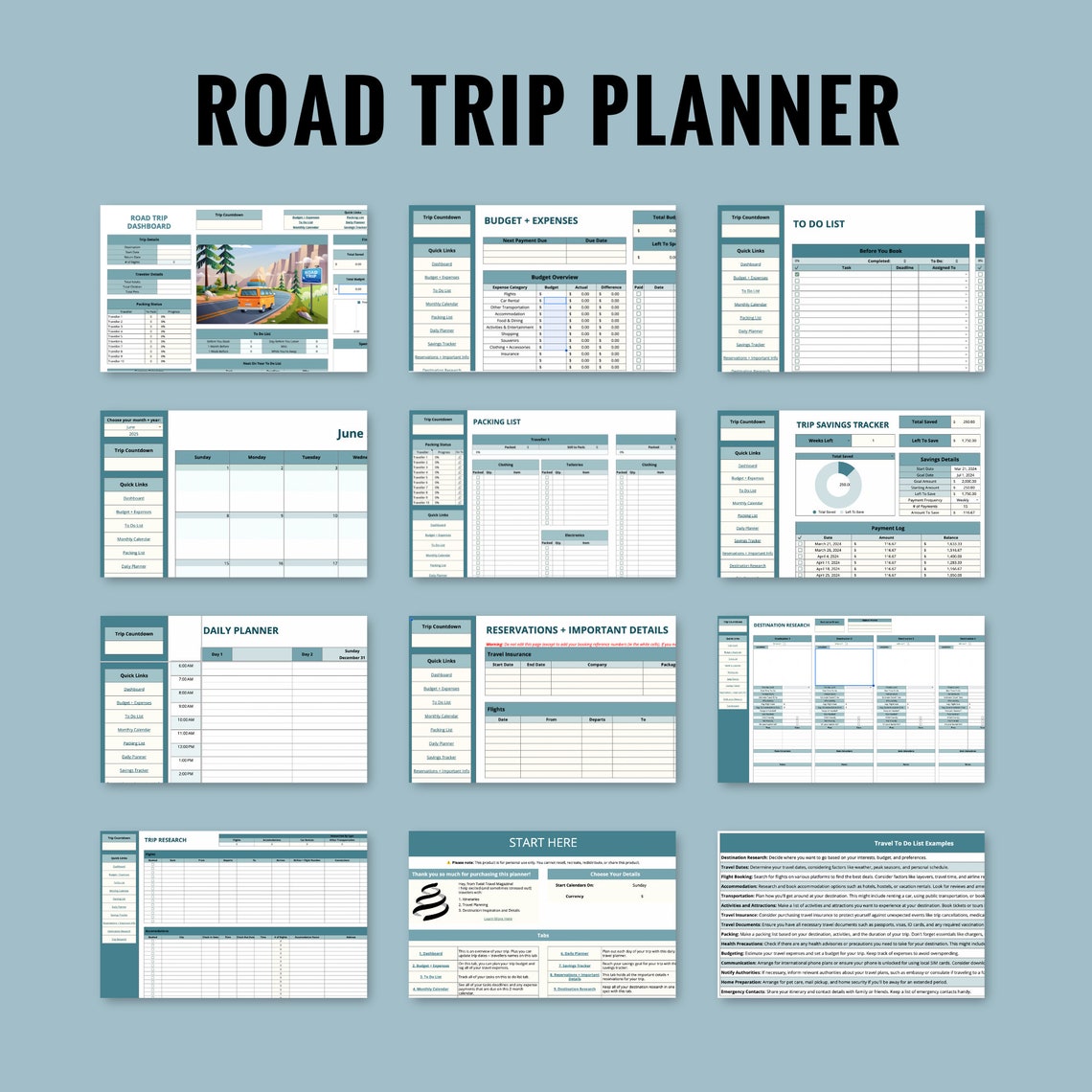 Road Trip Planner | Google Sheets Vacation Itinerary (digital Download ...