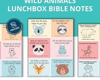 24 Wild Animal Lunchbox Notes for Kids – Printable Bible Verse Encouragement Cards | Christian Safari-Themed Notes for School