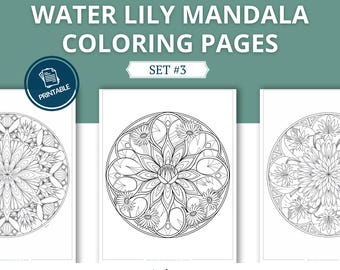 100 Mandala da colorare con ninfee / Arte antistress (download digitale)
