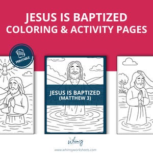 Sunday School Coloring and Activity Sheets | Jesus Baptism Bible Story Printable | Christian Homeschool Lesson | Kids Church Worksheet