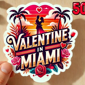 Valentine in Miami Aufkleber Romantische Miami Aufkleber Valentinstag Aufkleber für Paare Liebe Aufkleber Miami-Thema Geschenk Valentinstag Geschenk für Frau