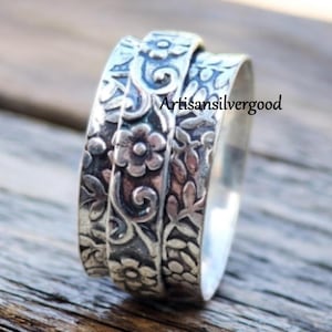 Sterling Silver Spinner Ring: Wide Band Fidget, Handmade Meditation