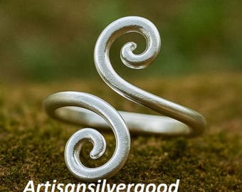 Anello a spirale regolabile in argento sterling 925: design boho a spirale