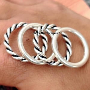 Stapelbare Sterling Silber 4 Ringe Set | Minimalistische Silber Band Ringe