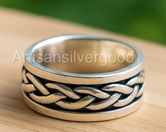 925er Sterling Silber Spinner Ring: Geflochtenes Fidget, Angst Relief, Boho Schmuck