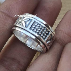 Sterling Silver Spinner Ring: Wide Band Fidget, Handmade Meditation Jewelry