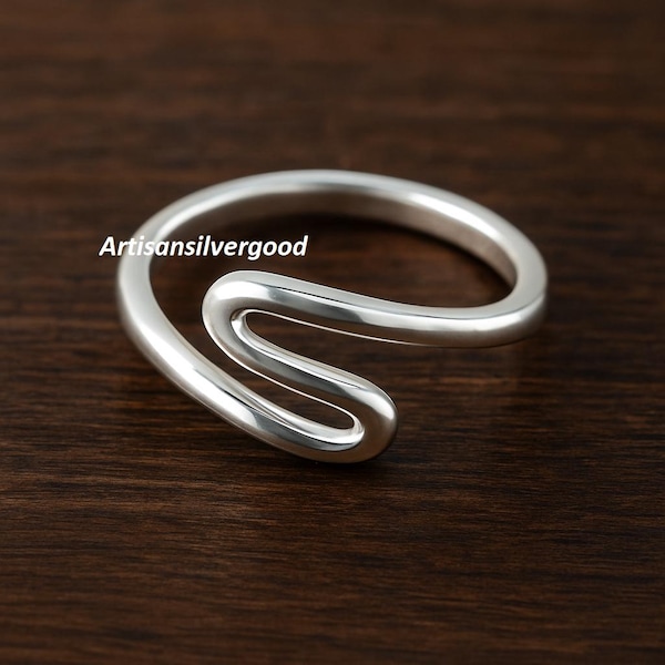 Adjustable 925 Sterling Silver Spiral Ring: Minimalist Silver Band
