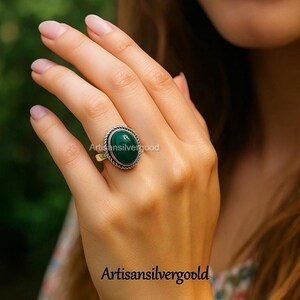 Green Onyx Sterling Silver Ring: Adjustable Boho Gemstone Jewelry