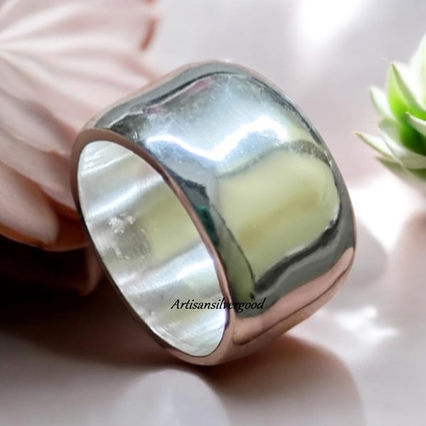 Handmade Cigar Band 925 Sterling Silver Ring, Unisex Wide Band