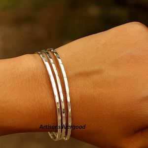 Conjunto de pulseiras de prata esterlina martelada: pulseiras minimalistas para combinar