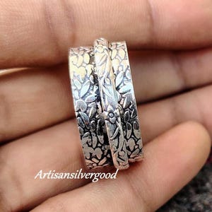 Bague spinner en argent sterling 925 : méditation florale, soulagement du stress