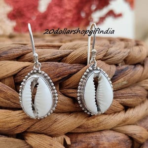 925 Sterling Silver Cowrie Shell Stud Earrings: Boho Beach Jewelry