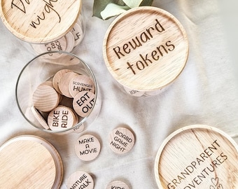 Personalized Adventure Token Jar, Engraved Wooden Activities