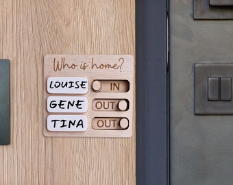 Personalized IN/OUT Status Board, Wooden Toggle Sign, Dry-Erase