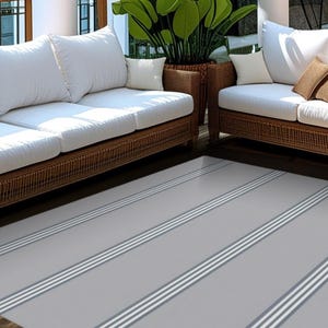 Gray Pin Striped Outdoor Rug: Modern Farmhouse Decor