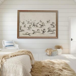 Galloping Herd of Horses Abstract Print Vintage Sketch of Horses Wall Art Modern Farmhouse Wall Decor Playful Home Art Oversize Wall Print