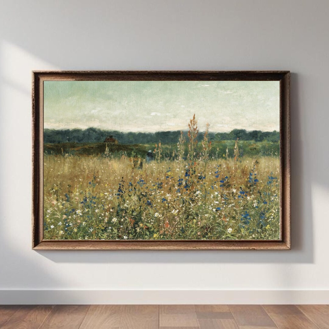 Vintage Wildflower Field Landscape Print: Farmhouse Wall Art - Etsy