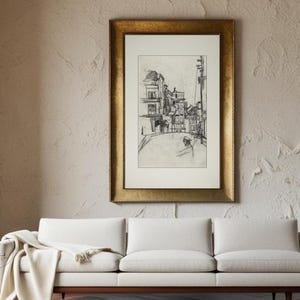 Vintage Cityscape Pencil Drawing | Hand-Drawn Urban Landscape Art Print for Modern Farmhouse Cottage Decor | Modern Wall Art, Traveller Gift